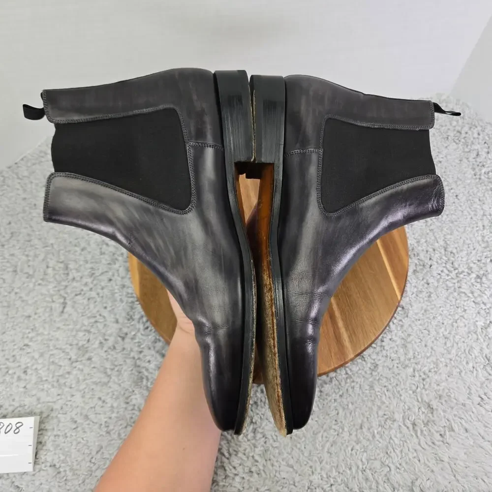 Saks Fifth Avenue by Magnanni Mens 12M Gray Smooth Leather Casual Chelsea Boot